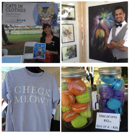 A sampling of some of the fun kitty vendors: CatsinClothes.org, Thusart.com, PhraseologyLA.com & Whimsily Ever After